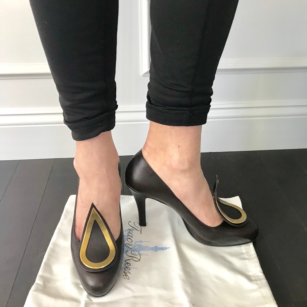 Tracy Reese brown high teardrop pump w/dustbag box